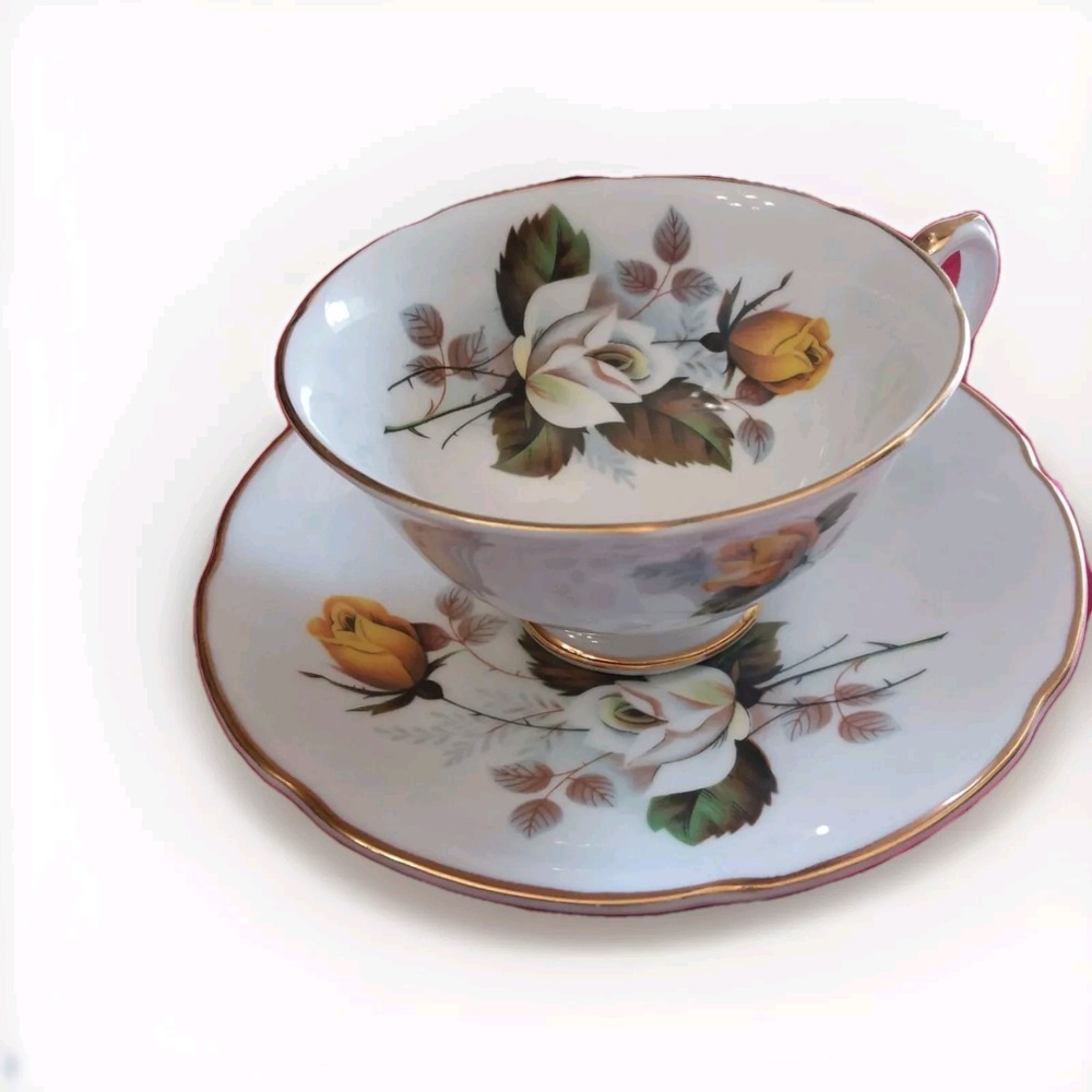 Royal Grafton Cup Saucer Yellow White Rose Bone China England